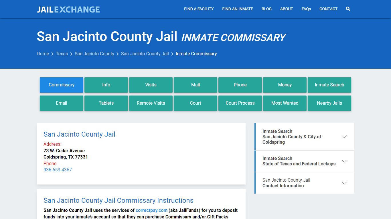 Inmate Commissary, Care Packs - San Jacinto County Jail, TX