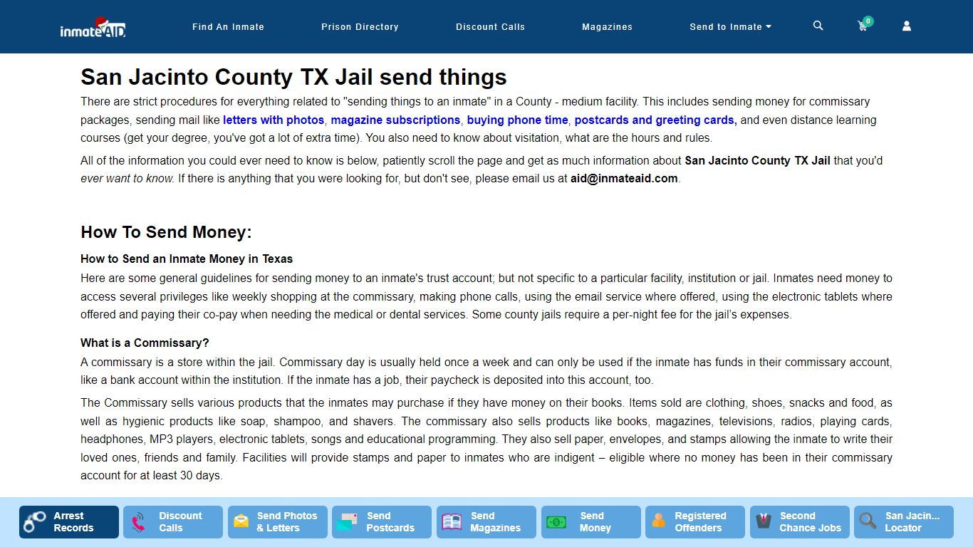 San Jacinto County TX Jail send things - InmateAid